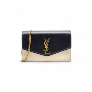 Saint Laurent Uptown Wallet on Chain Bicolor Black Beige YSL Logo - $1550